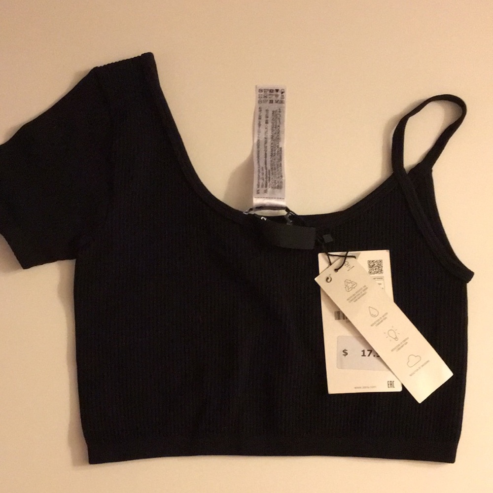 Black Ribbed One-Shoulder Top